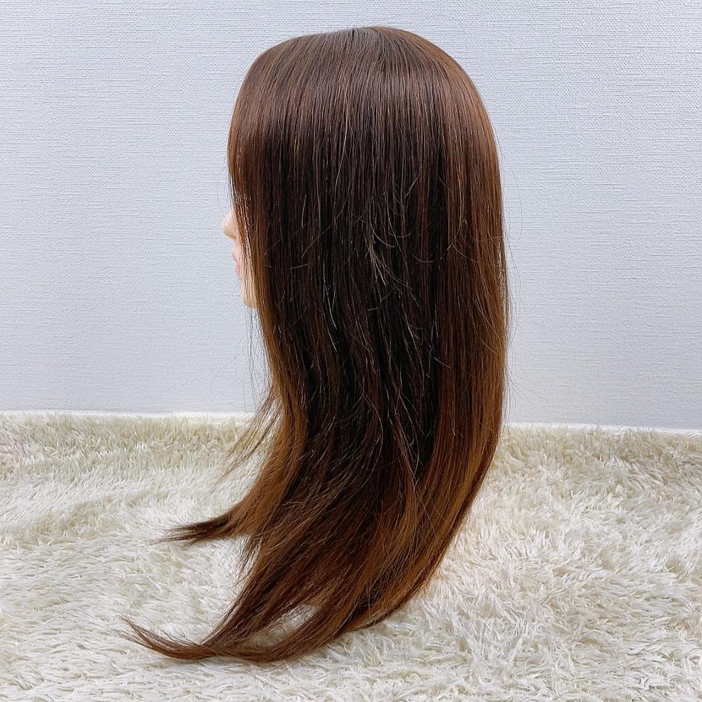 人毛100% フルウィッグ 医療用 ロングストレート ライトブラウン 60cm