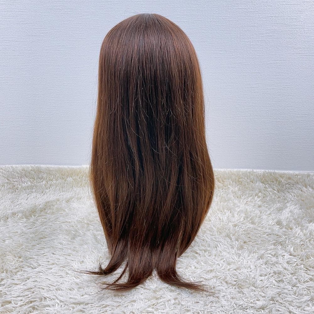 人毛100% フルウィッグ 医療用 ロングストレート ライトブラウン 60cm
