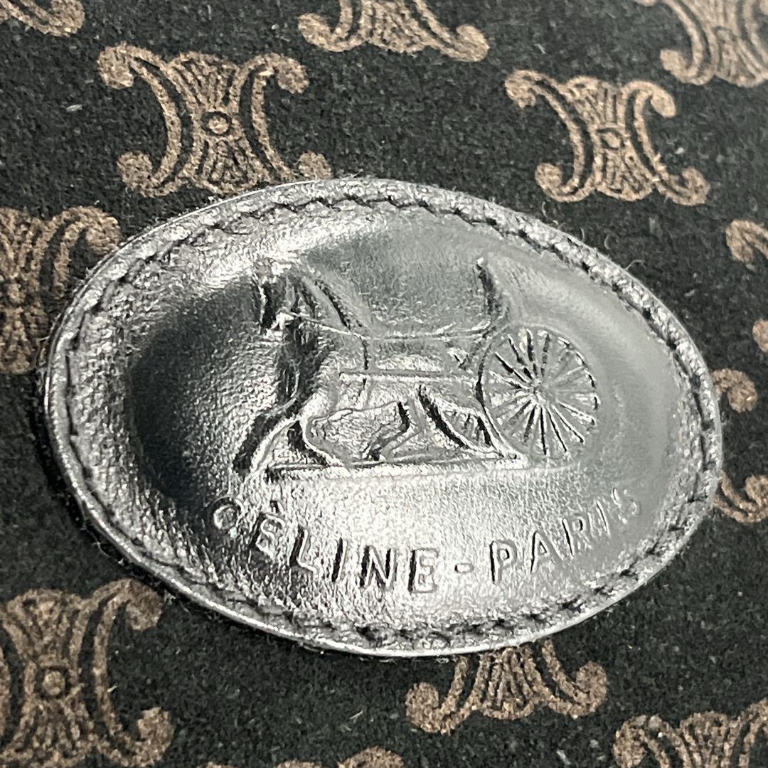 オールド　セリーヌ　ミニボストン　マカダム柄　ハンドバッグ　革ロゴ　スウェード