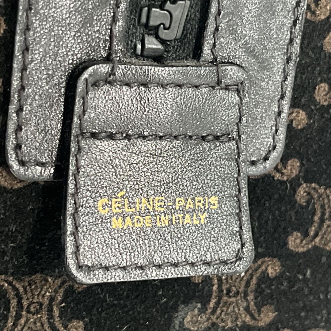 オールド　セリーヌ　ミニボストン　マカダム柄　ハンドバッグ　革ロゴ　スウェード