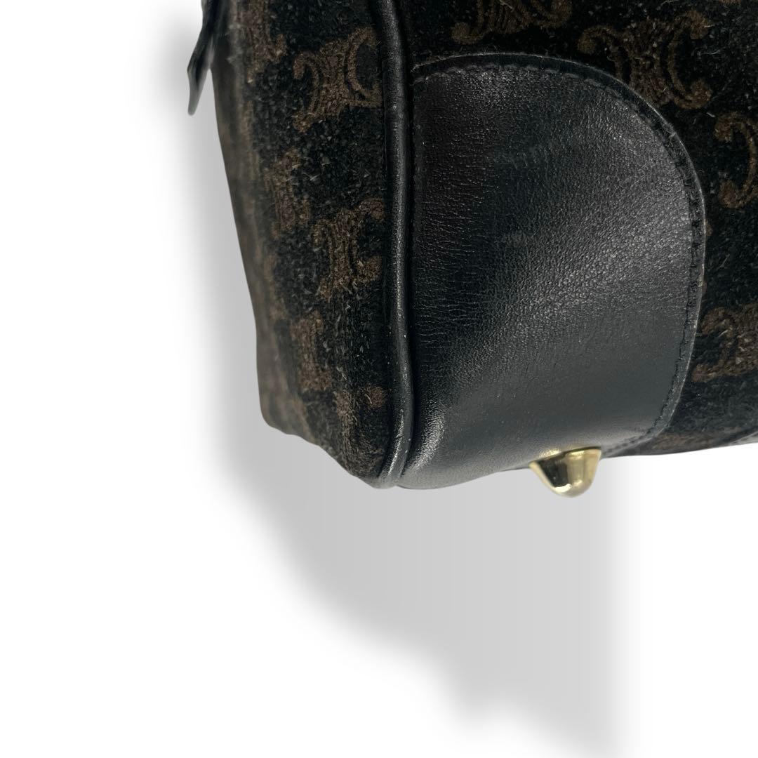 オールド　セリーヌ　ミニボストン　マカダム柄　ハンドバッグ　革ロゴ　スウェード