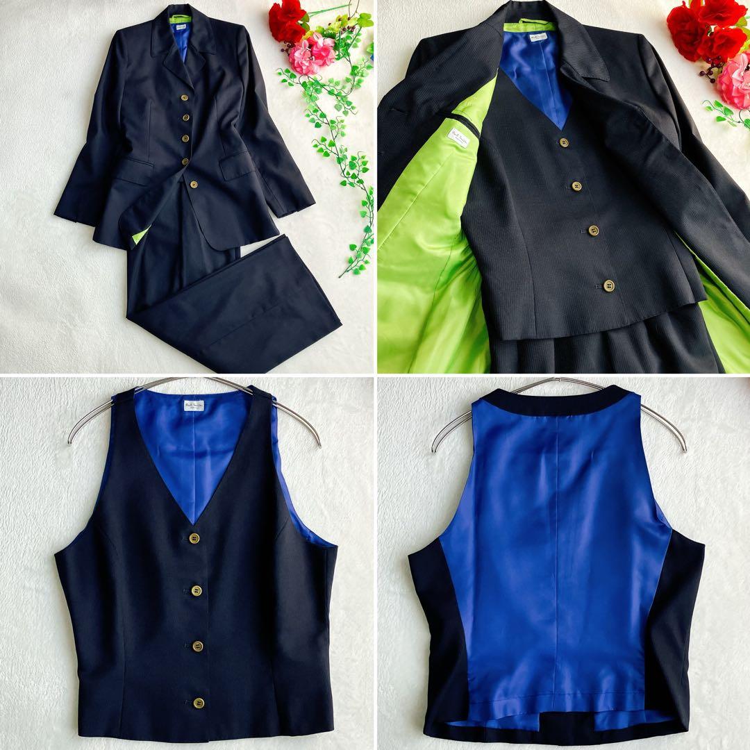 ポールスミス★3ピース パンツスーツ ウール ストライプ ハイウエスト ワイド