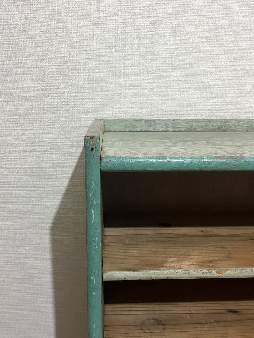 青緑の昭和レトロな本棚　木製4段　ブルーグリーン
