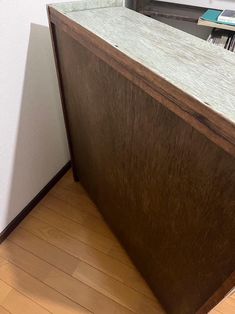 青緑の昭和レトロな本棚　木製4段　ブルーグリーン