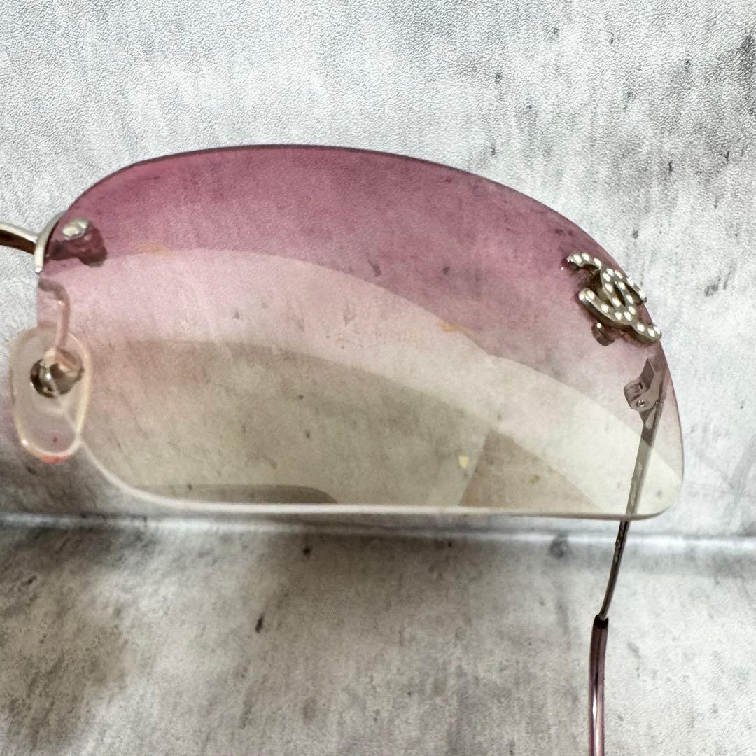 CHANEL シャネル サングラス リムレス ココマーク ラインストーン ピンク