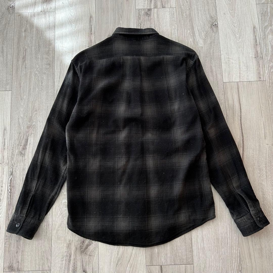 DELUXE デラックス オンブレチェックシャツ 長袖 黒 L サイドポケット