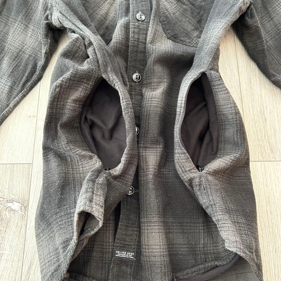 DELUXE デラックス オンブレチェックシャツ 長袖 黒 L サイドポケット