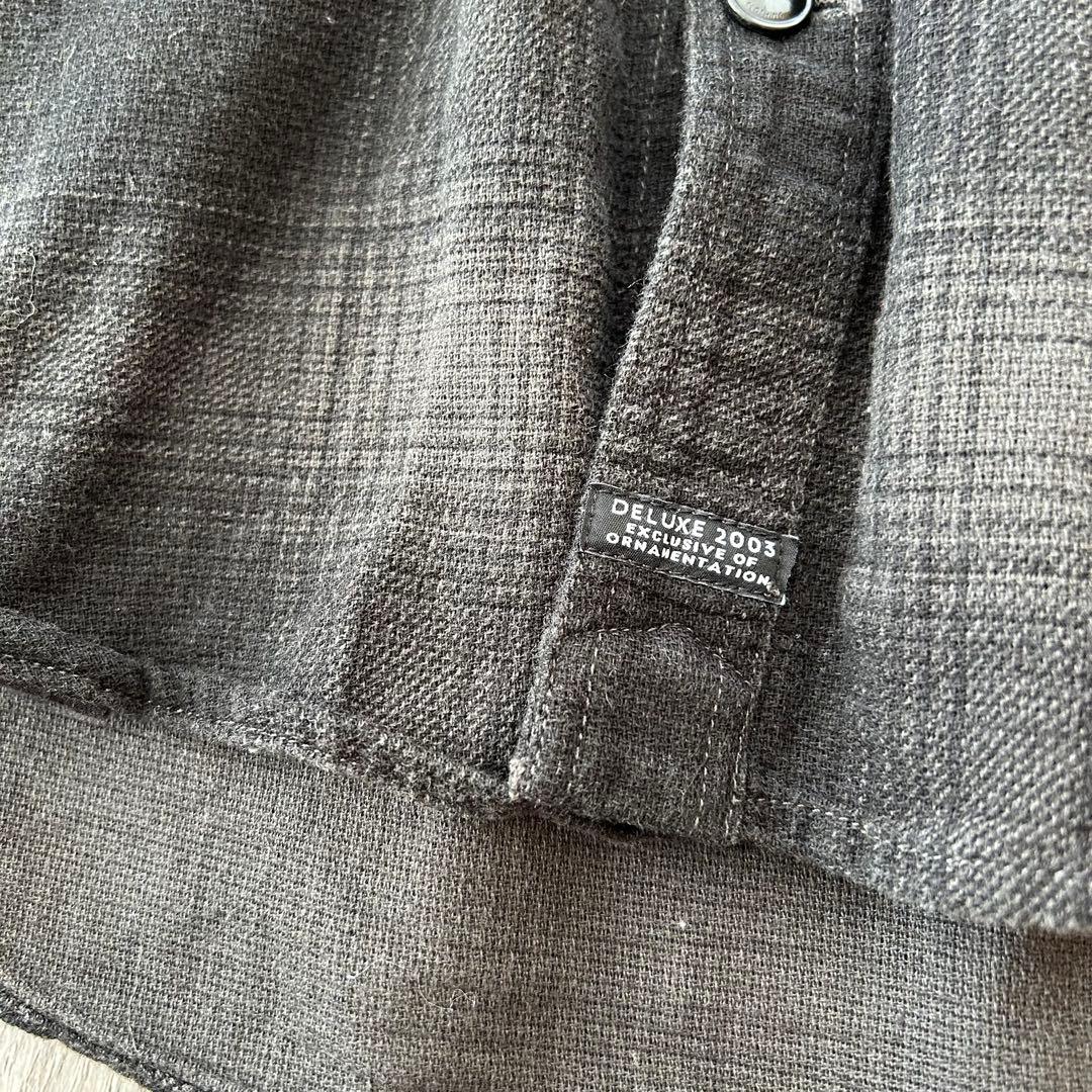 DELUXE デラックス オンブレチェックシャツ 長袖 黒 L サイドポケット