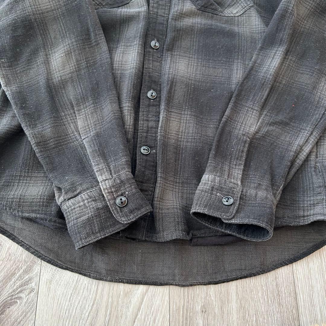 DELUXE デラックス オンブレチェックシャツ 長袖 黒 L サイドポケット