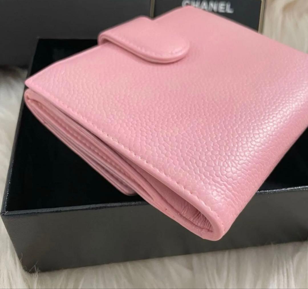 シャネル CHANEL 財布 二つ折りピンク キャビア ココマーク 正規品
