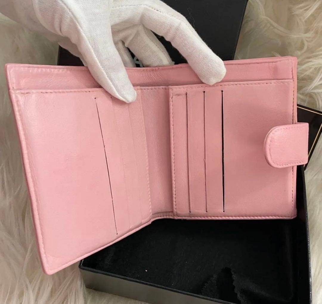 シャネル CHANEL 財布 二つ折りピンク キャビア ココマーク 正規品