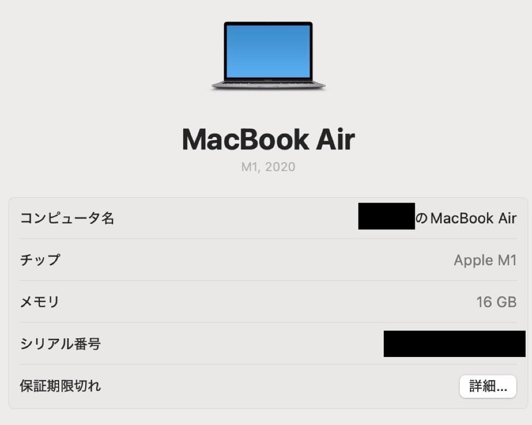メモリ増築MacBook Air (M1, 2020)本体 16GB/256GB