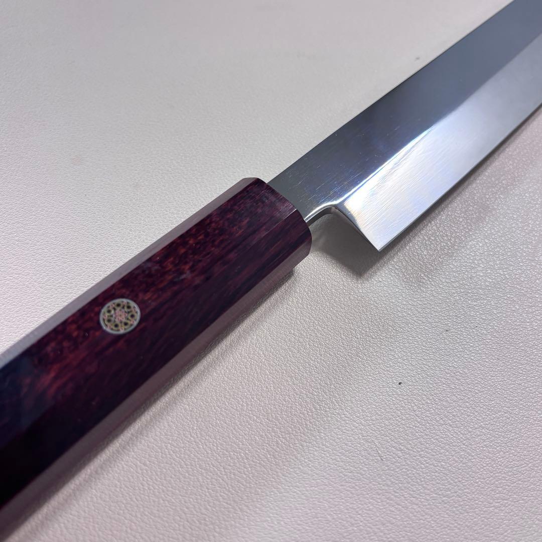 270mm 切付柳刃包丁 鏡面　紫檀八角柄 刺身包丁 「全鋼」'ᘲ