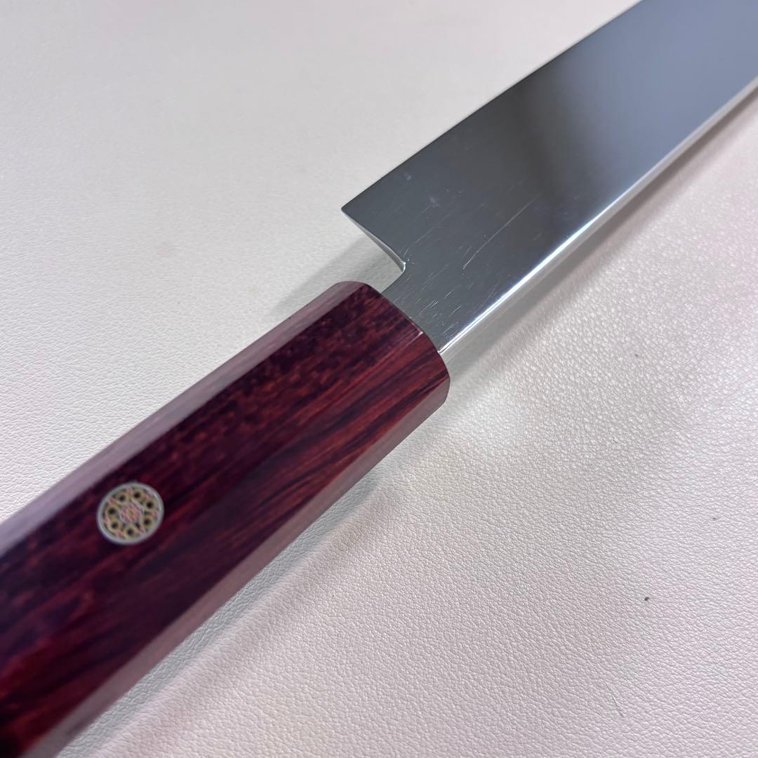 270mm 切付柳刃包丁 鏡面　紫檀八角柄 刺身包丁 「全鋼」'ᘲ