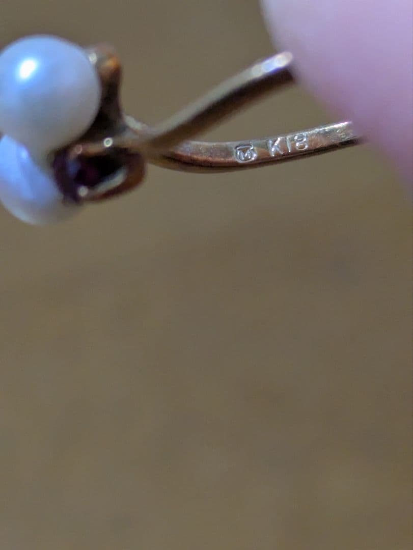 【刻印あり】18K指輪　8号　ミキモト　ベビーパール　ルビーリング