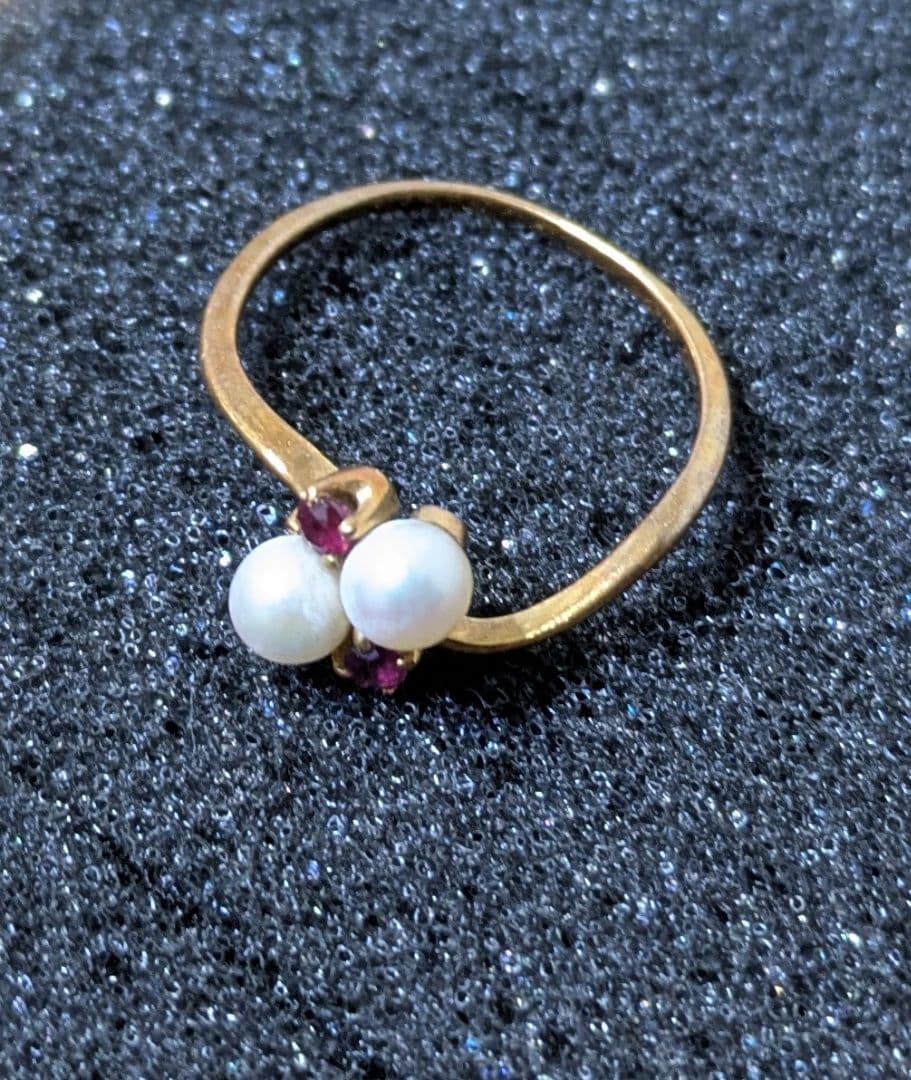 【刻印あり】18K指輪　8号　ミキモト　ベビーパール　ルビーリング