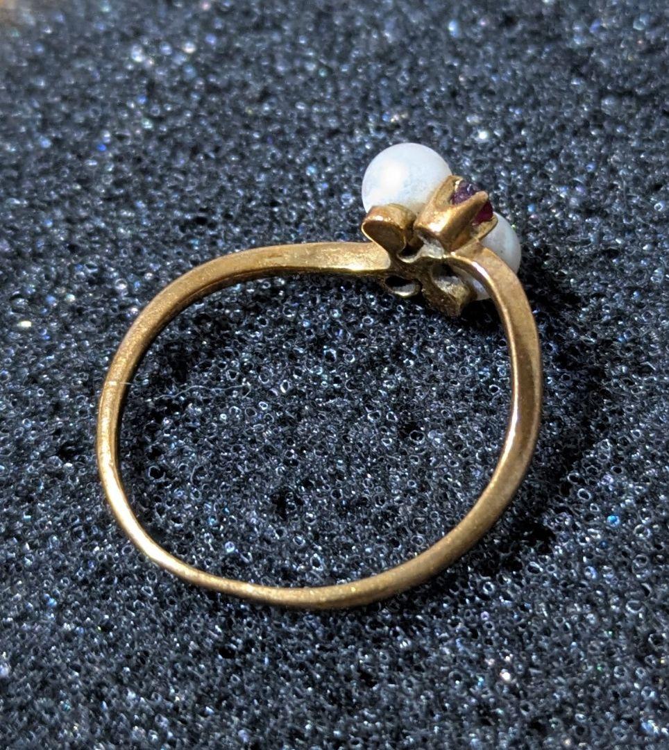 【刻印あり】18K指輪　8号　ミキモト　ベビーパール　ルビーリング