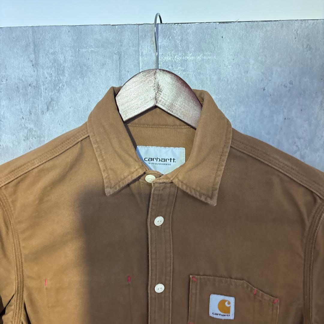【希少デザイン】carhartt メンズ　ワークシャツ　ブラウン　サイズS