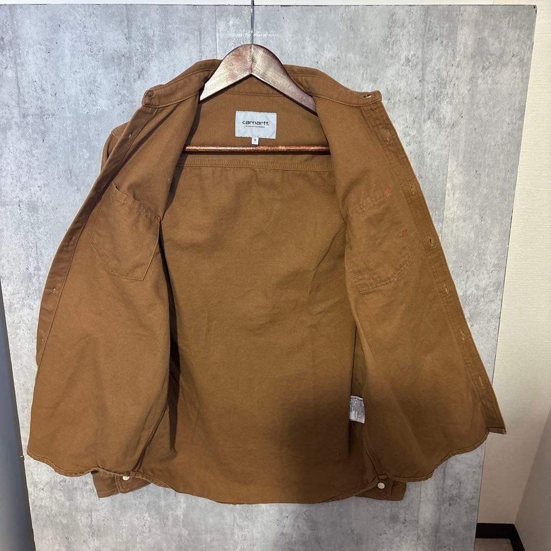 【希少デザイン】carhartt メンズ　ワークシャツ　ブラウン　サイズS