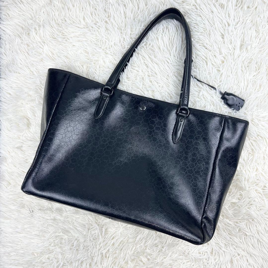 aniary アニアリ トートバッグ ブラック PVC型押し ハニカム柄 A4