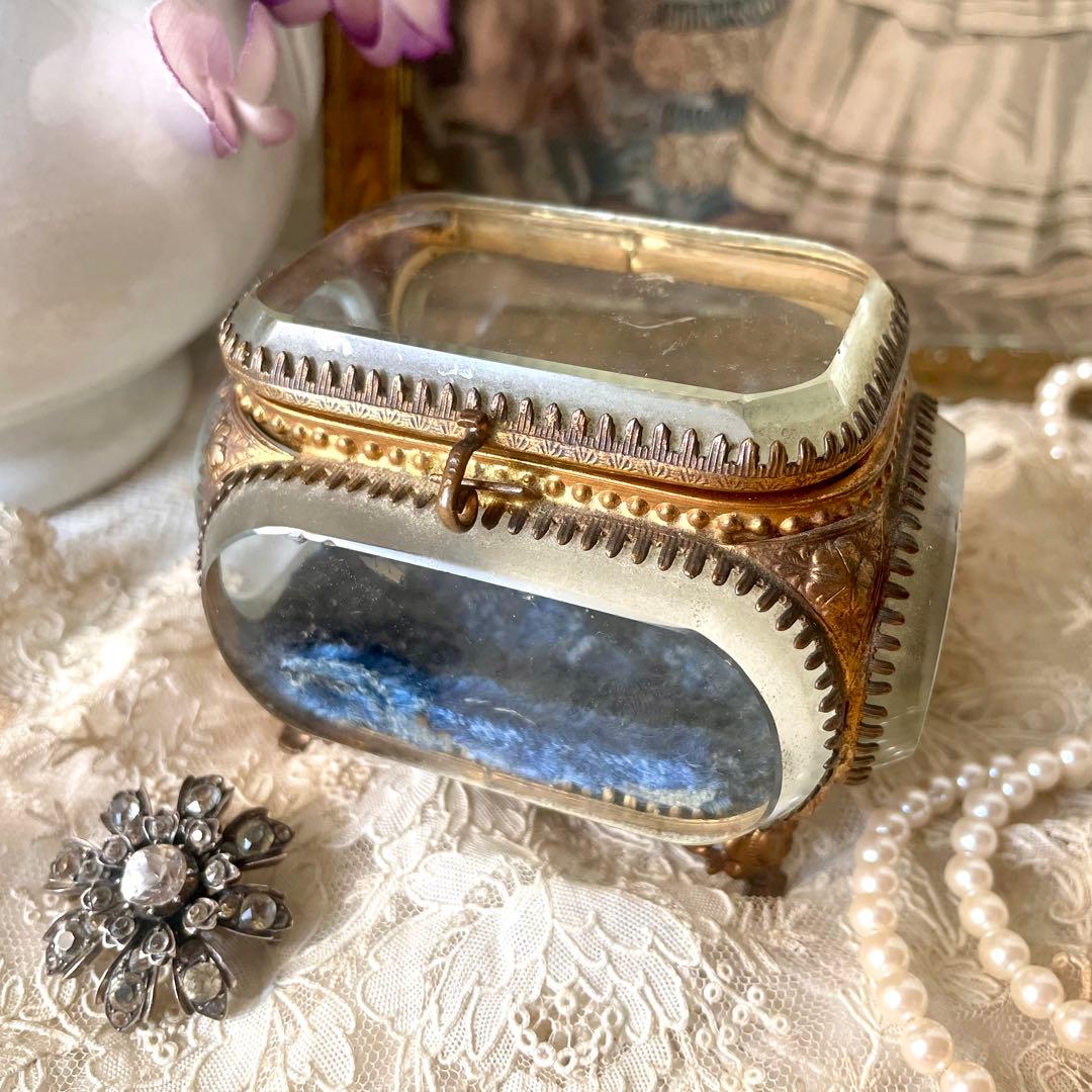 ベベルガラスジュエリーボックス　アクセサリーケース　フランスアンティーク