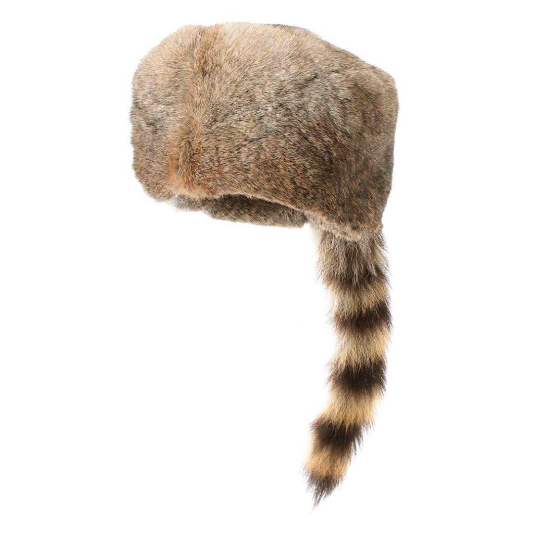 ラビット　ラクーン　スキー　リアルファークロケットハット　尻尾付　毛皮帽子　登山