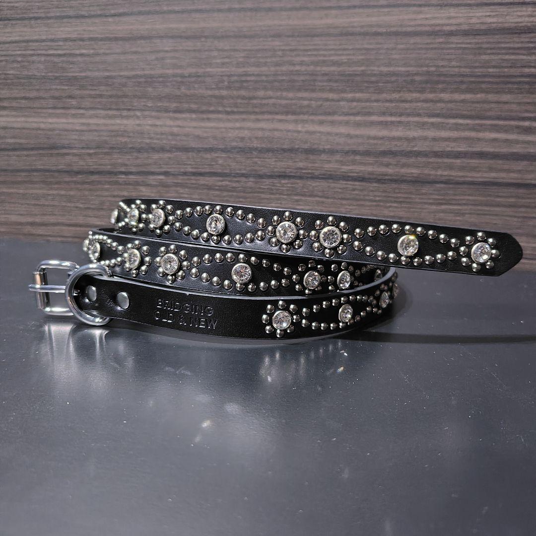 クロス銀■本革レザーフルスタッズナローベルト☆シルバーヴィンテージ