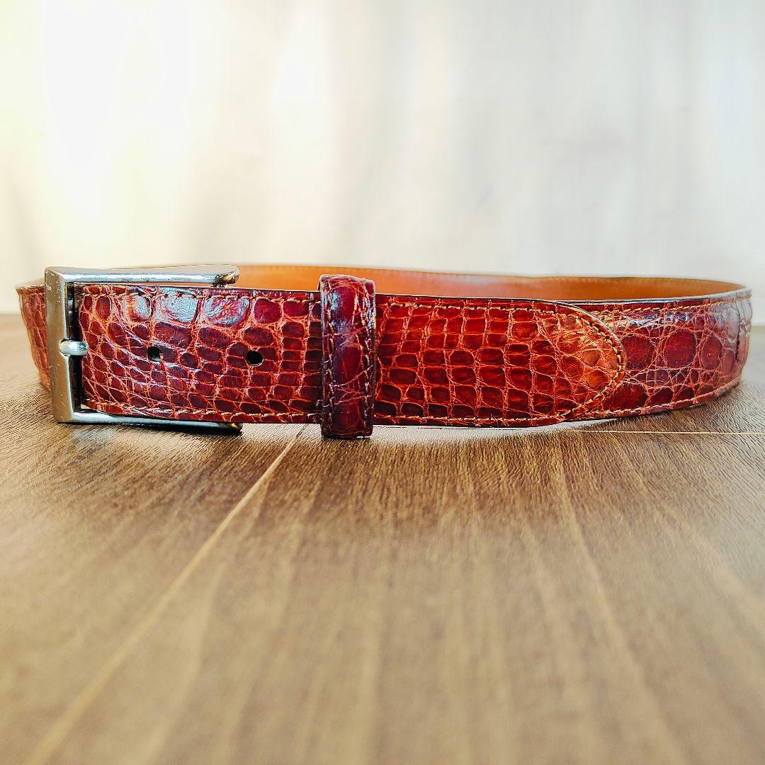 【ヴィンテージ90’s】【USA製】高級リアルクロコダイルベルト　バーガンディ艶