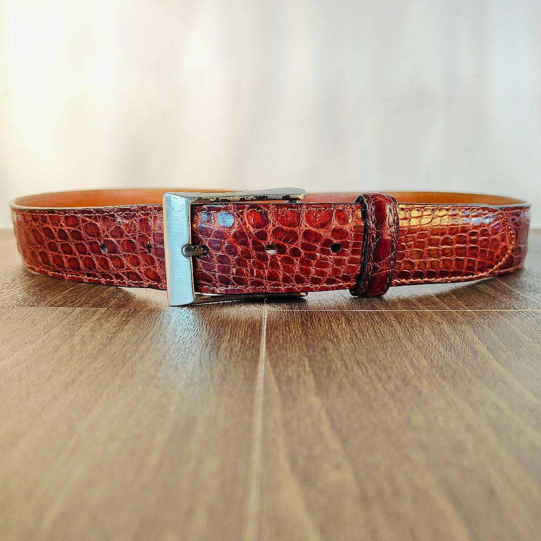 【ヴィンテージ90’s】【USA製】高級リアルクロコダイルベルト　バーガンディ艶