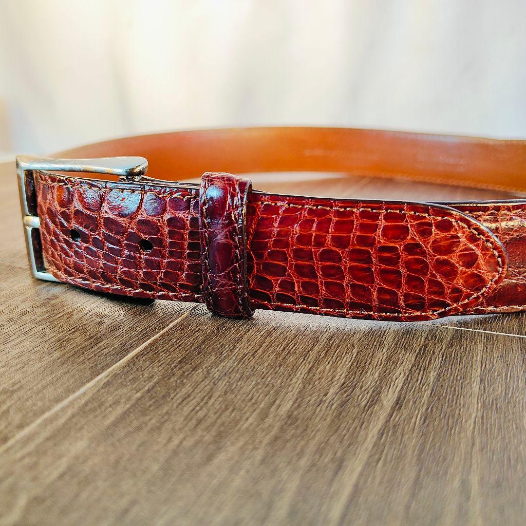 【ヴィンテージ90’s】【USA製】高級リアルクロコダイルベルト　バーガンディ艶