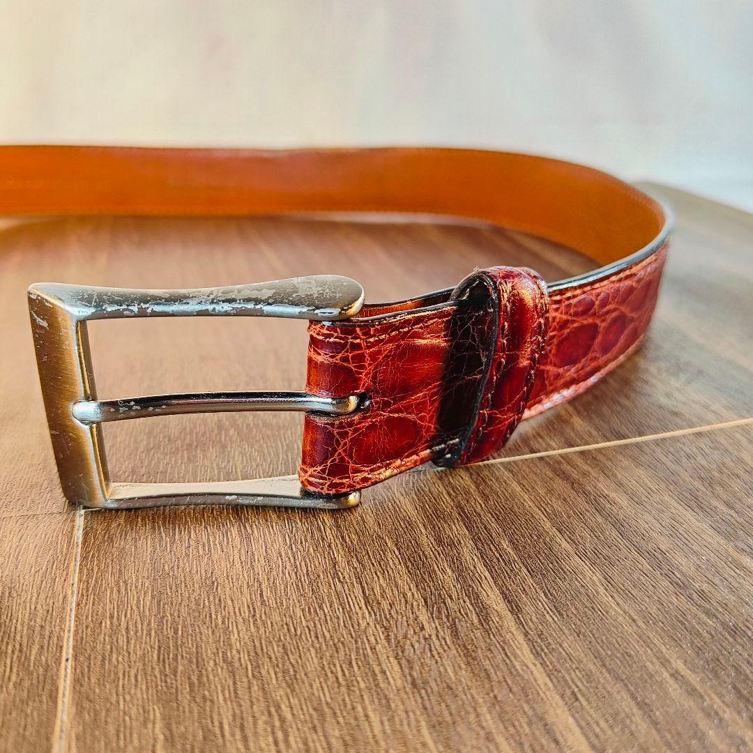 【ヴィンテージ90’s】【USA製】高級リアルクロコダイルベルト　バーガンディ艶