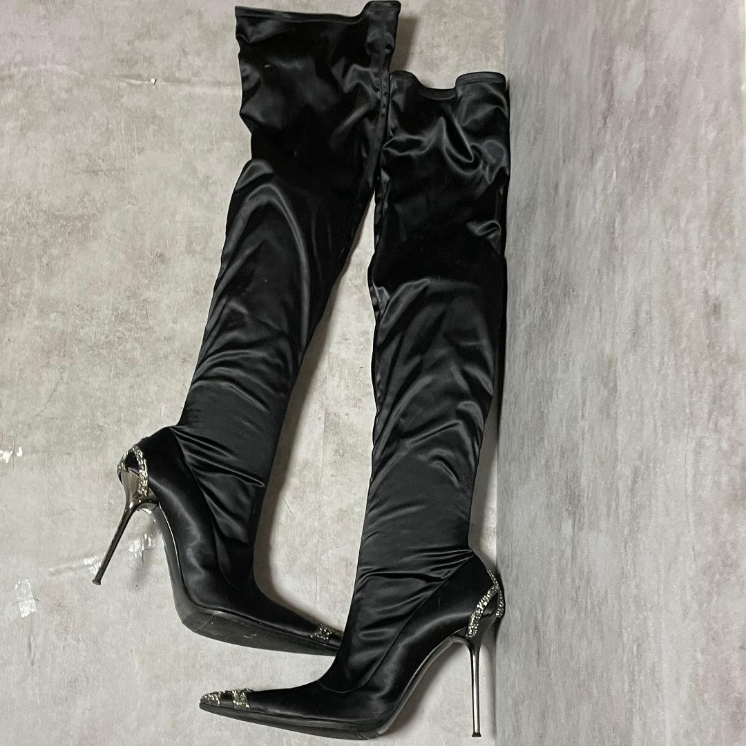 【ジャンマルコロレンツィ】（40）サイハイブーツ ポインテッドトゥ ブラック