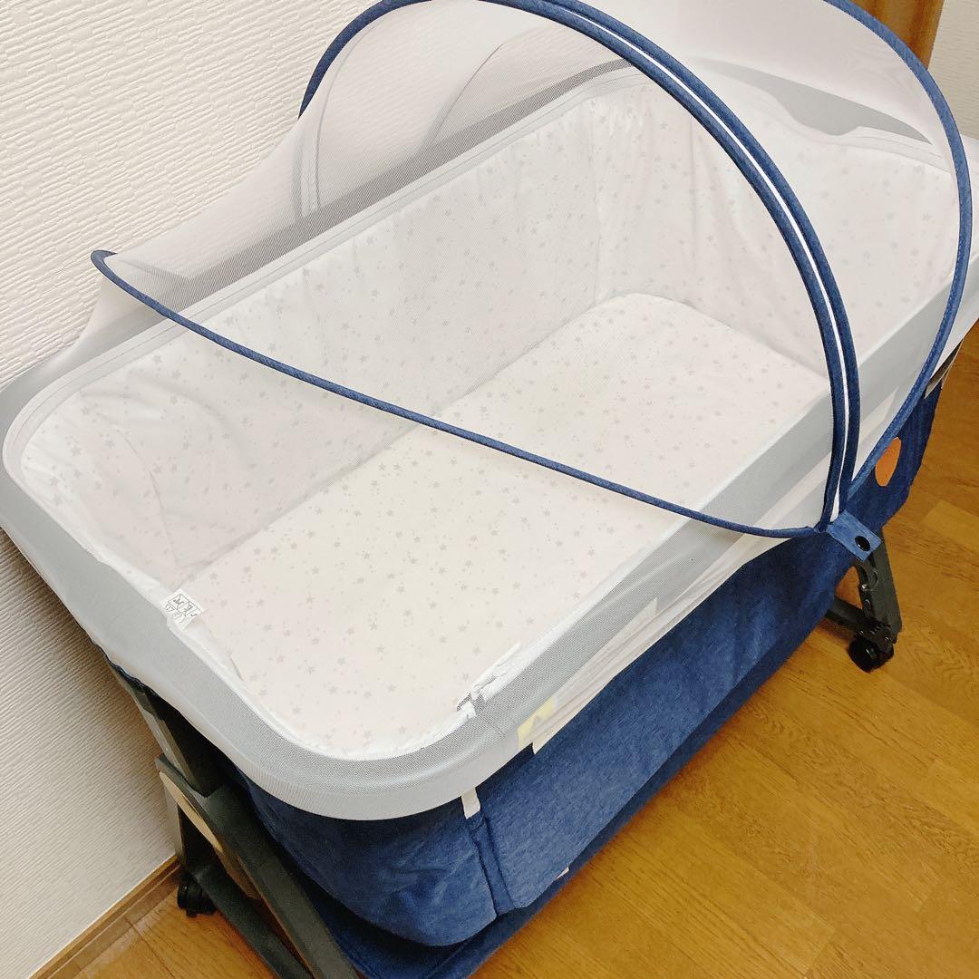 HZDMJ ベビーベッド　ネイビー 高さ調整可能　折り畳み可能