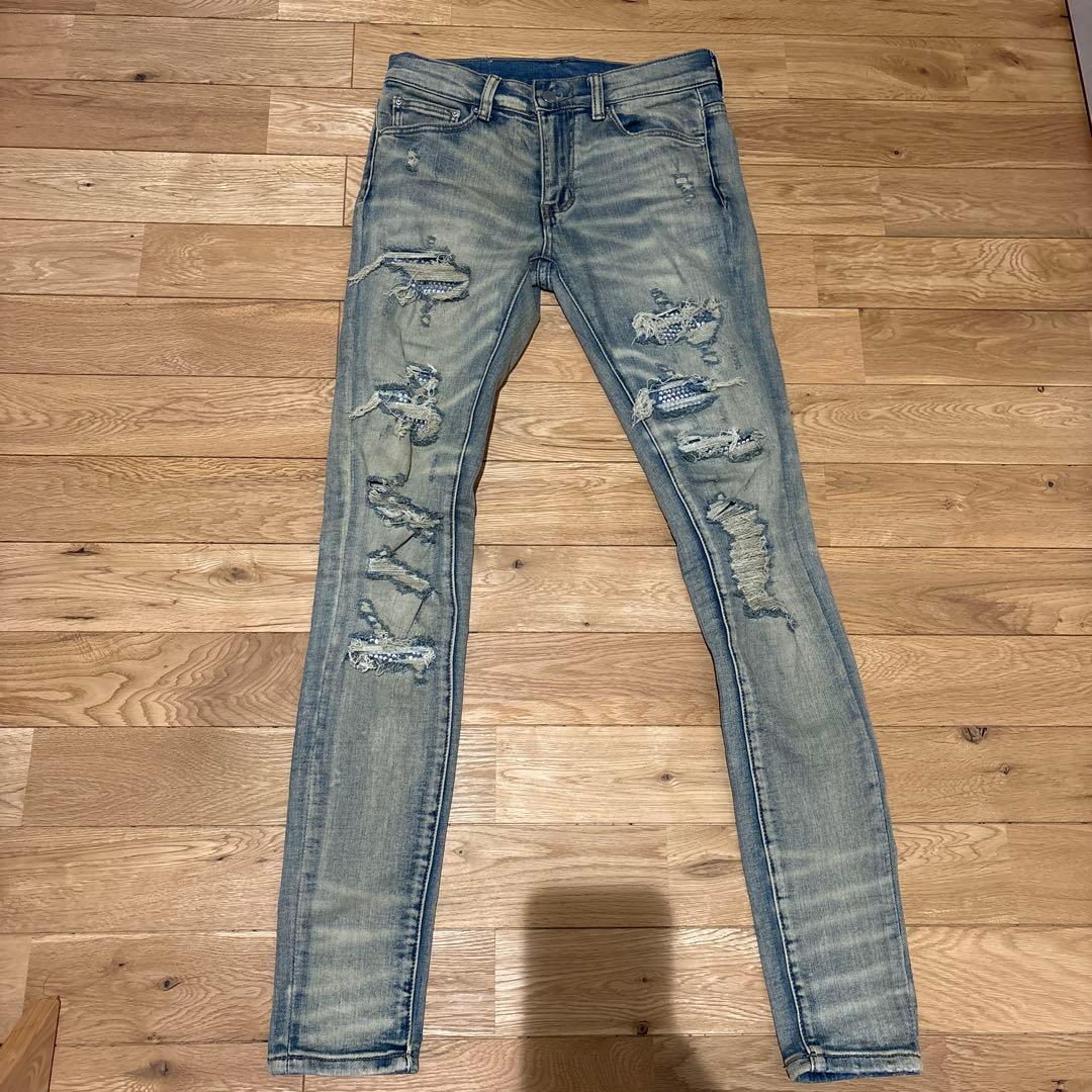 mnml ダメージ加工 スキニーデニムライトブルー