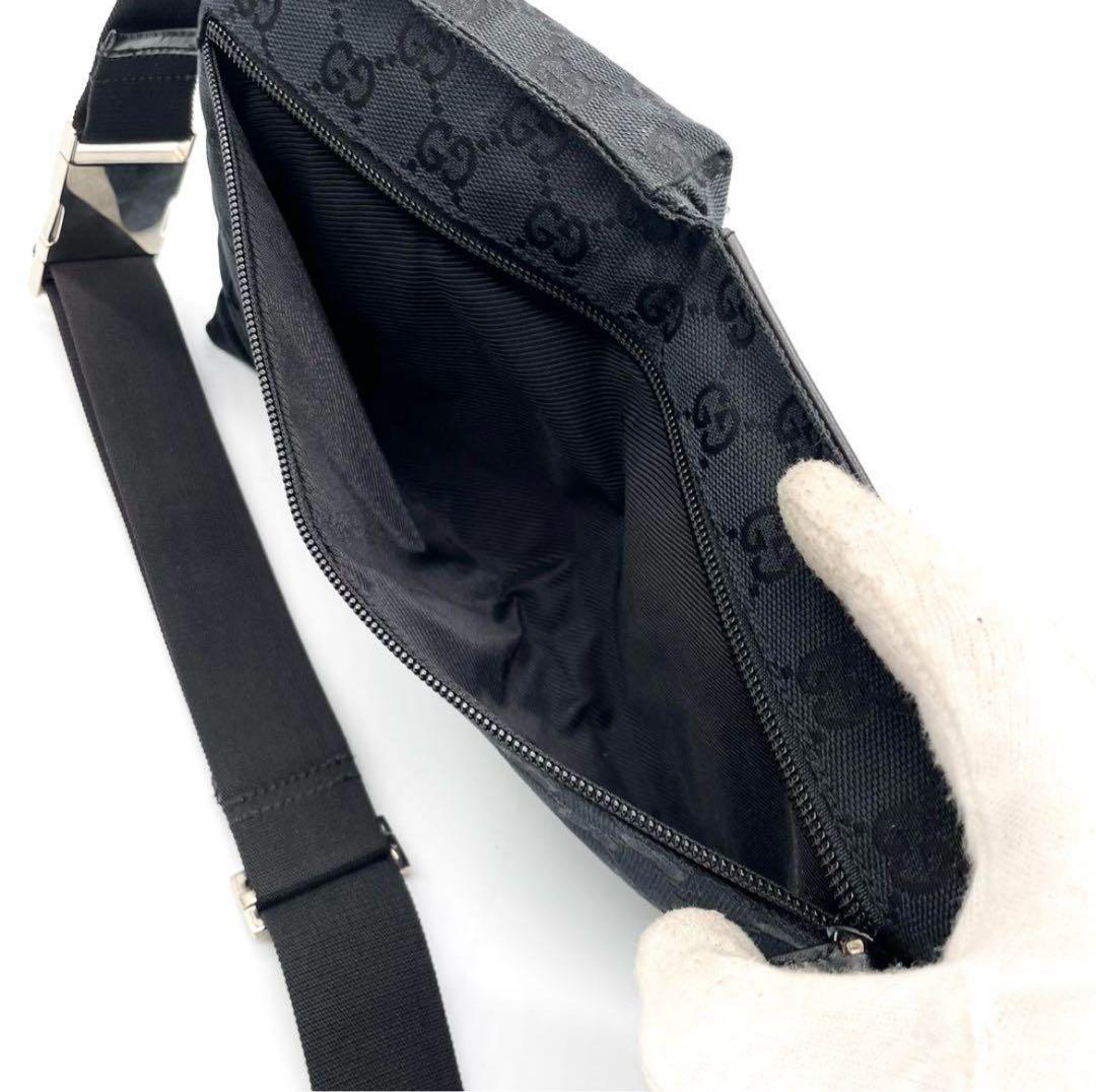 極美品✨グッチ ボディバッグ GG キャンバス レザー ウエストバッグ ブラック