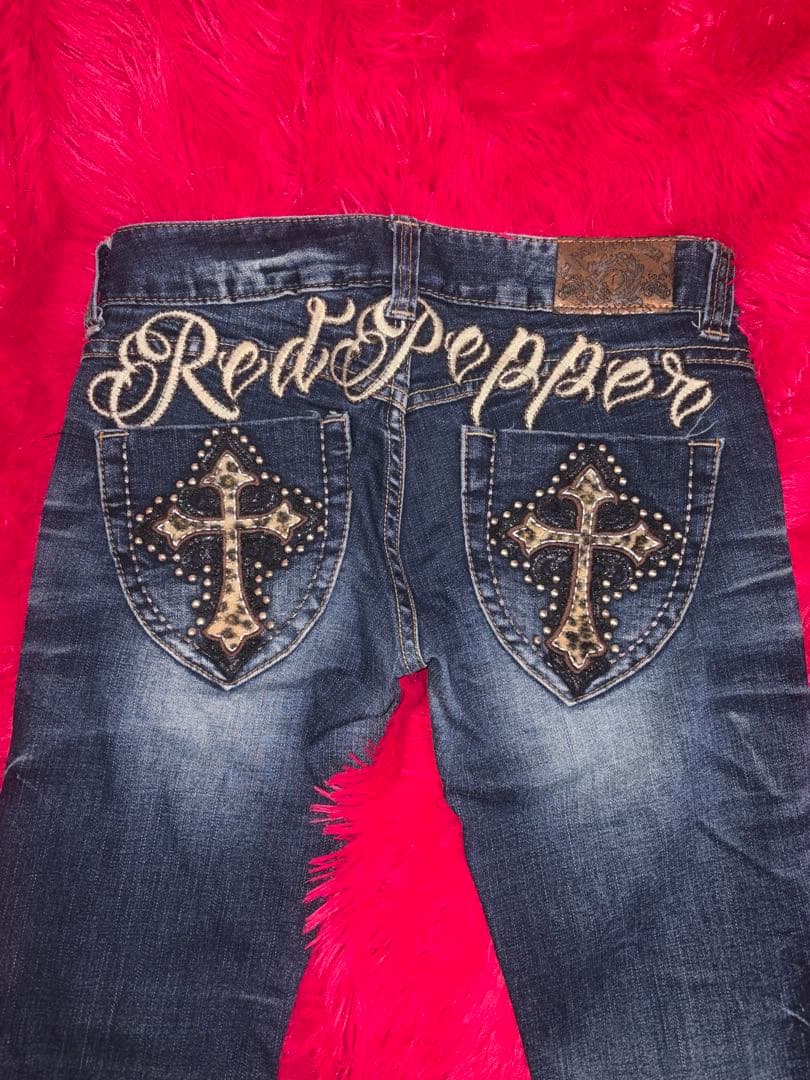 REDPEPPER 十字架 ローライズデニム ロゴ刺繍 ヒョウ柄