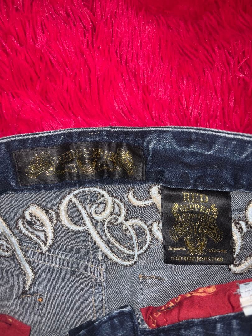 REDPEPPER 十字架 ローライズデニム ロゴ刺繍 ヒョウ柄