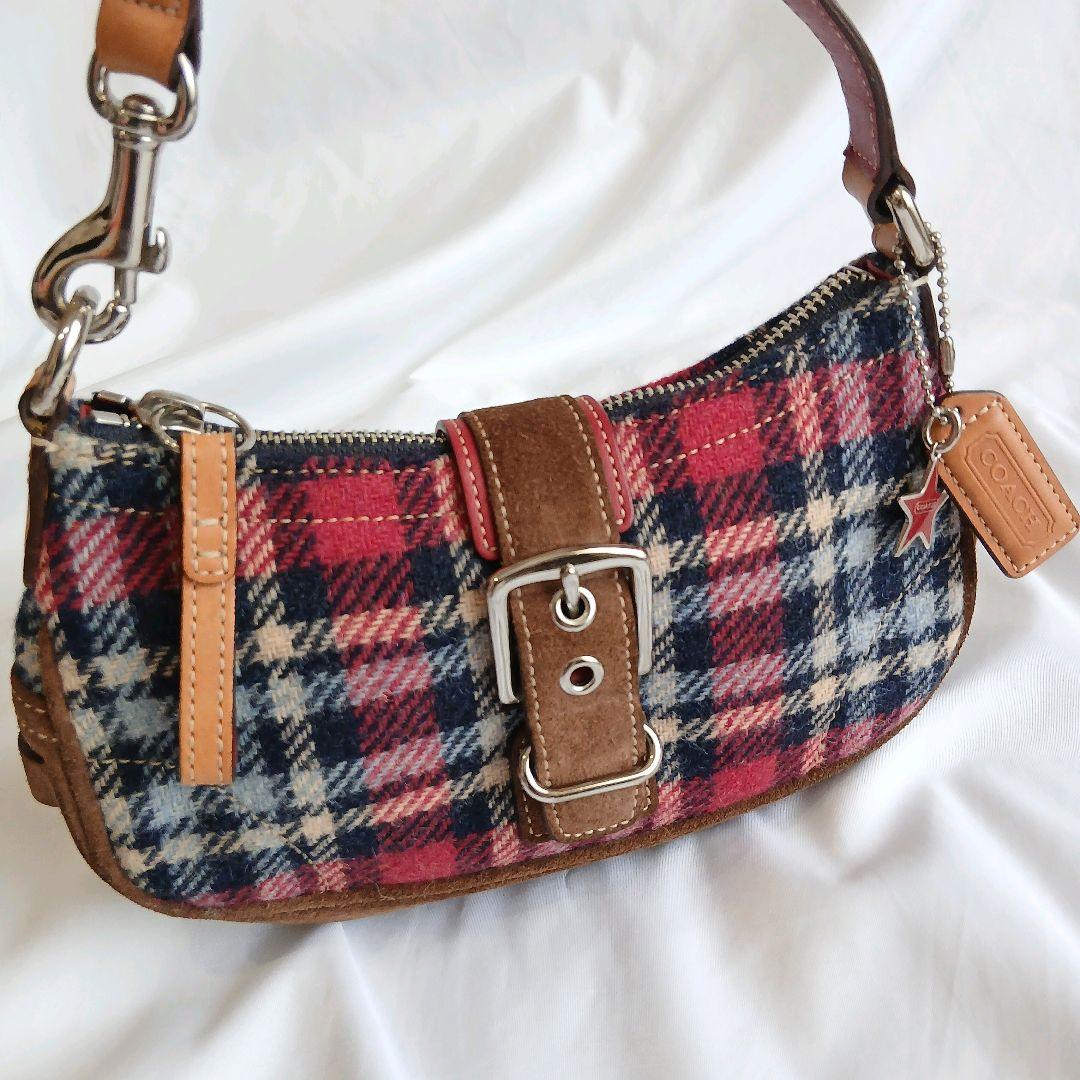COACH　アクセサリーポーチ　ウール　スエード　チェック柄　ソーホー