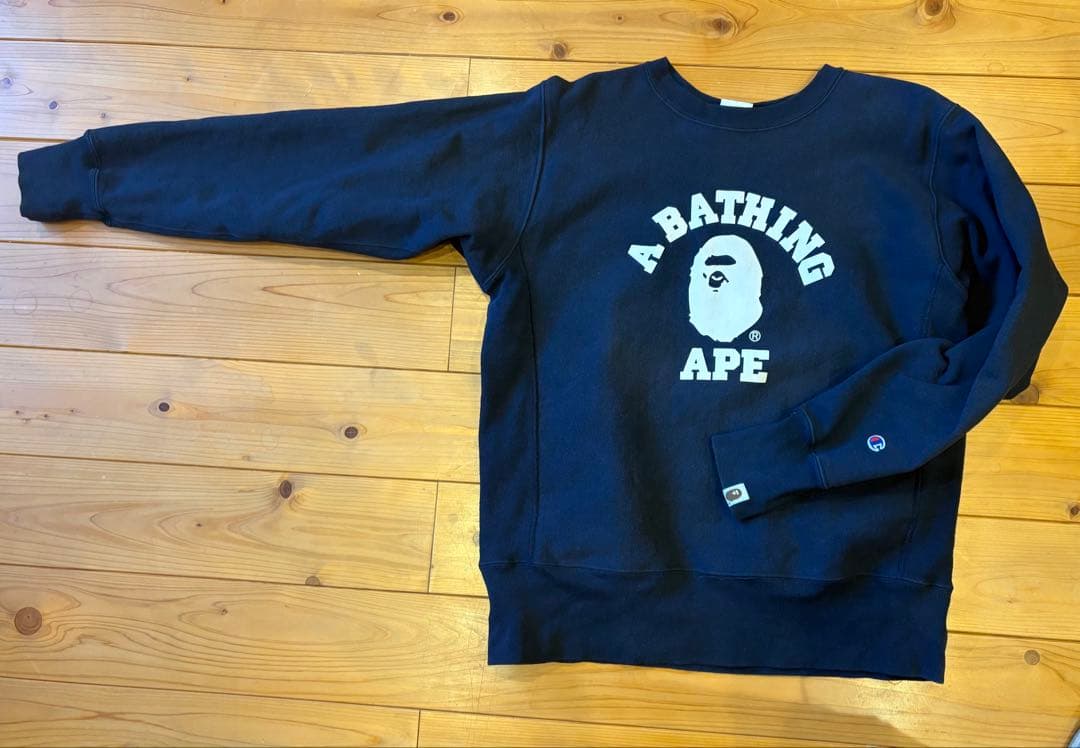 タ*ル様 A BATHING APE×チャンピオン スエット Lネイビー 中古u