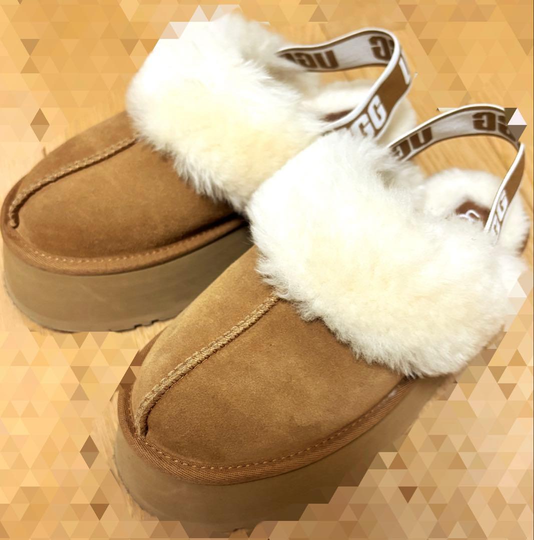 UGGアグ　ファンケット 厚底 ムートン サンダル チェスナット 23cm