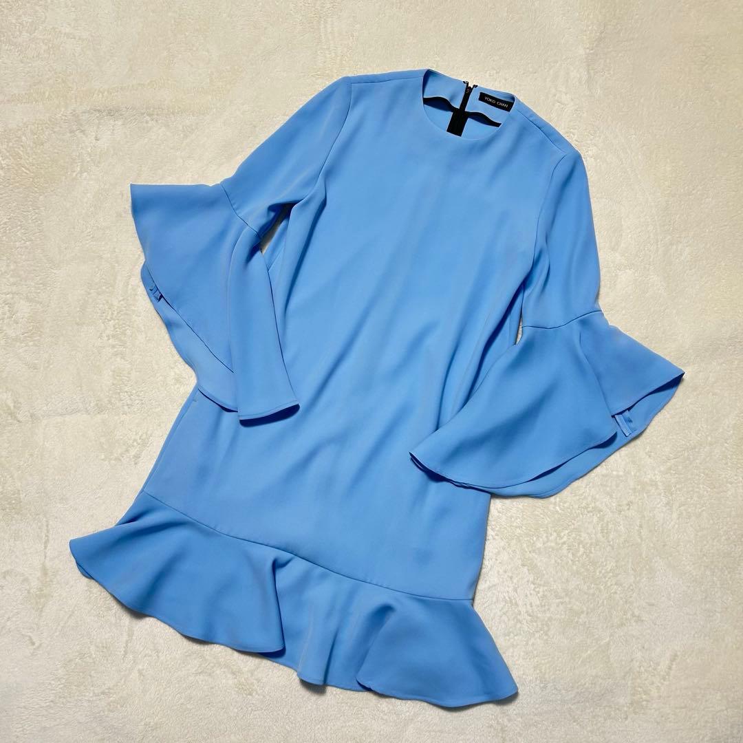 【美品】ヨーコチャン YOKO CHAN フレアスリーブドレス 38 水色