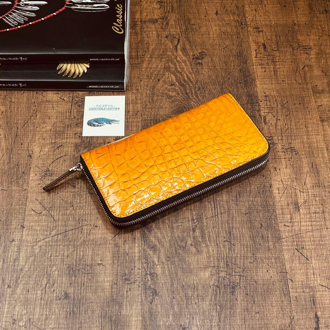 実物撮影 一枚革 クロコダイル メンズ長財布 ラウンドファスナー 新品 未使用