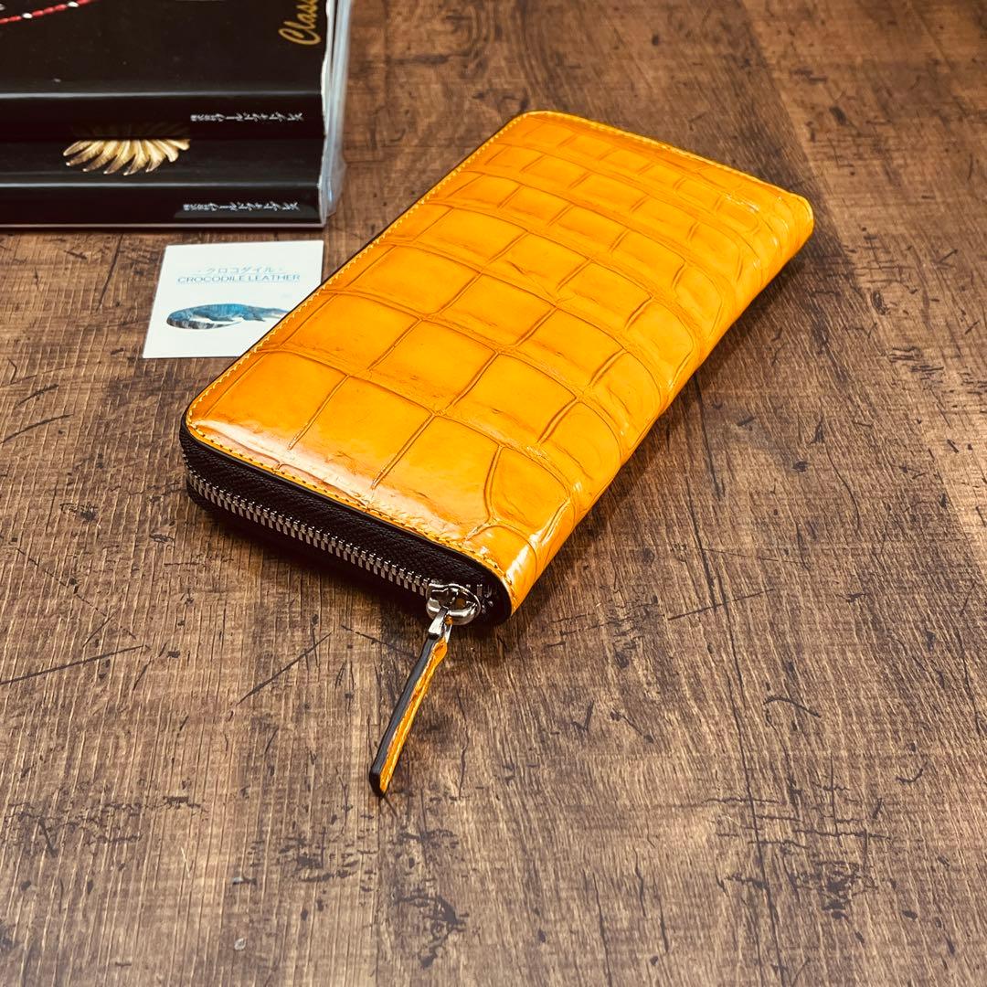 実物撮影 一枚革 クロコダイル メンズ長財布 ラウンドファスナー 新品 未使用