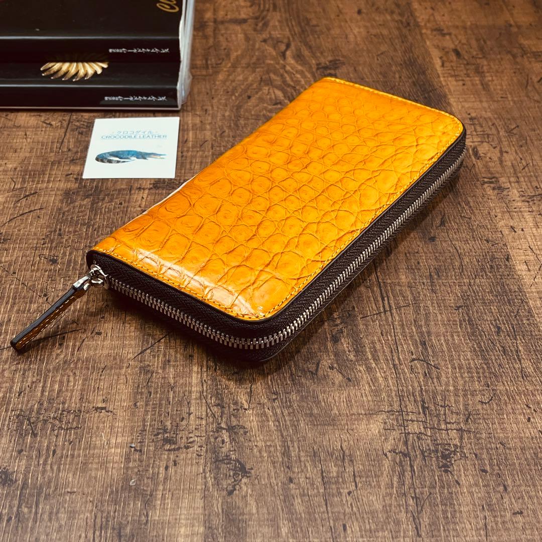 実物撮影 一枚革 クロコダイル メンズ長財布 ラウンドファスナー 新品 未使用