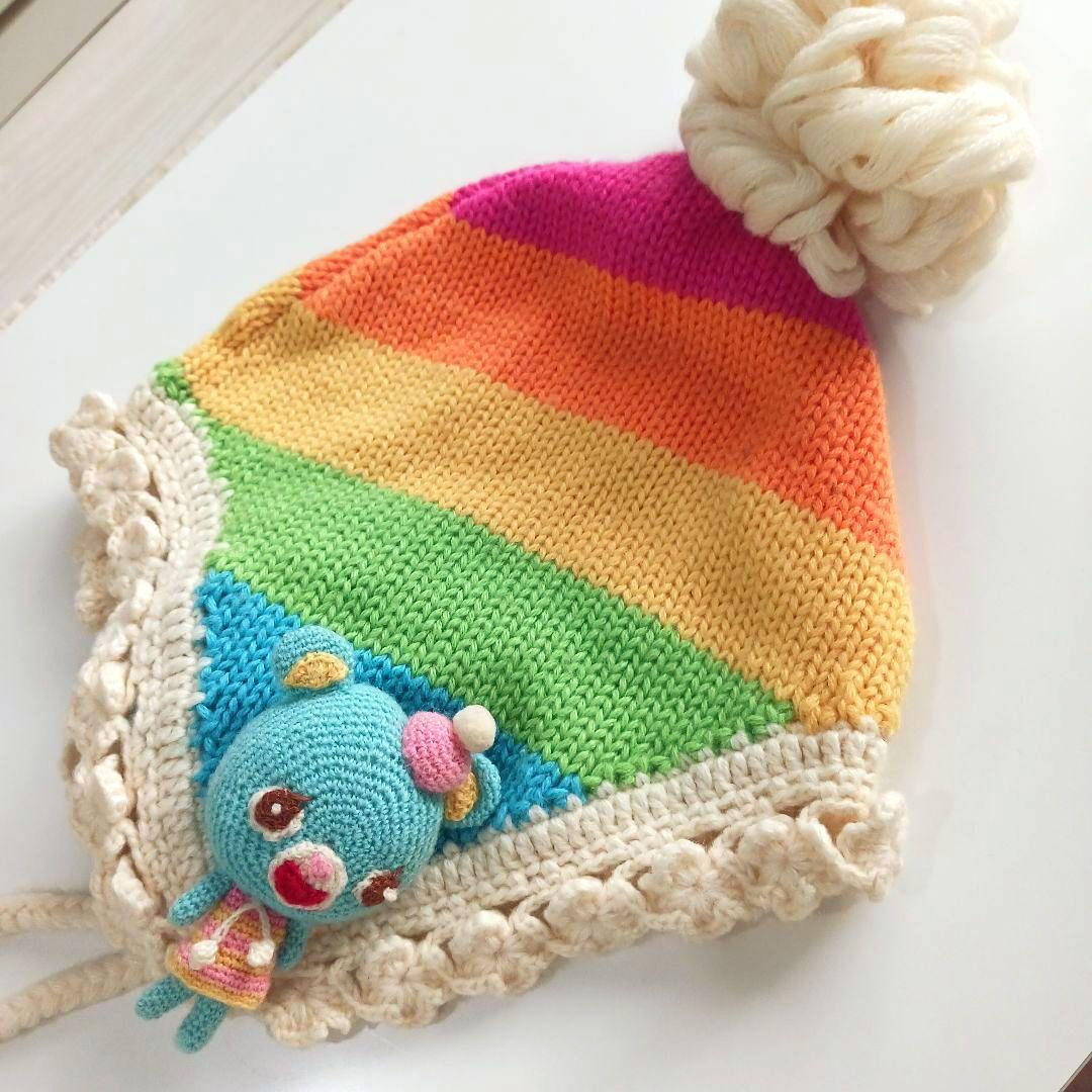 mezzo piano　あみぐるみ付き ニット帽 ポンポン　レア