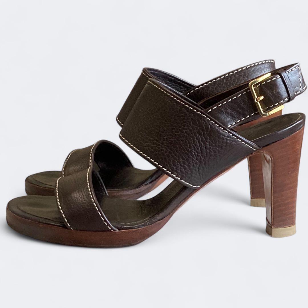 ロロピアーナ　レザー ストラップサンダル　35　22cm相当　ブラウン系