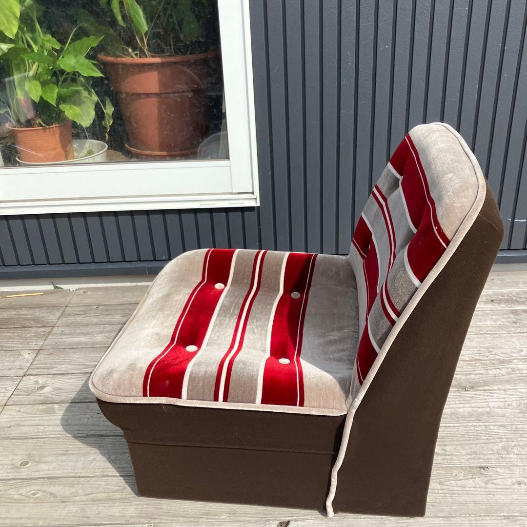 昭和レトロ ベロアストライプソファー  1人掛けソファー 当時物 ヴィンテージ