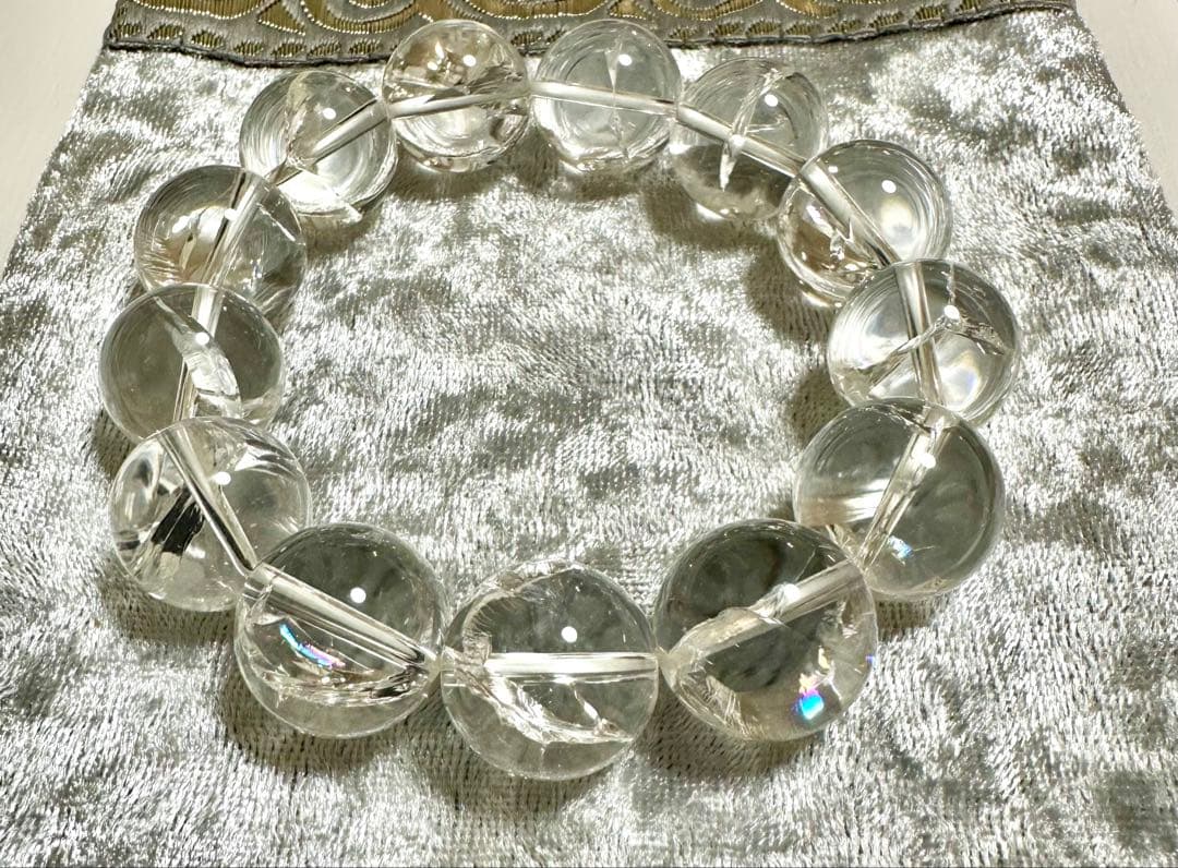 天然ヒマラヤ水晶 レインボークリスタル　ブレスレット　大玉 16mm玉