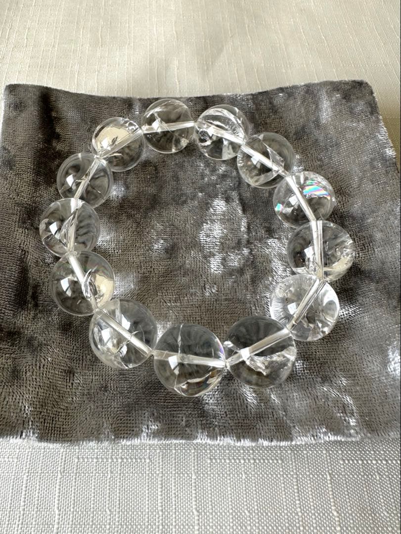 天然ヒマラヤ水晶 レインボークリスタル　ブレスレット　大玉 16mm玉