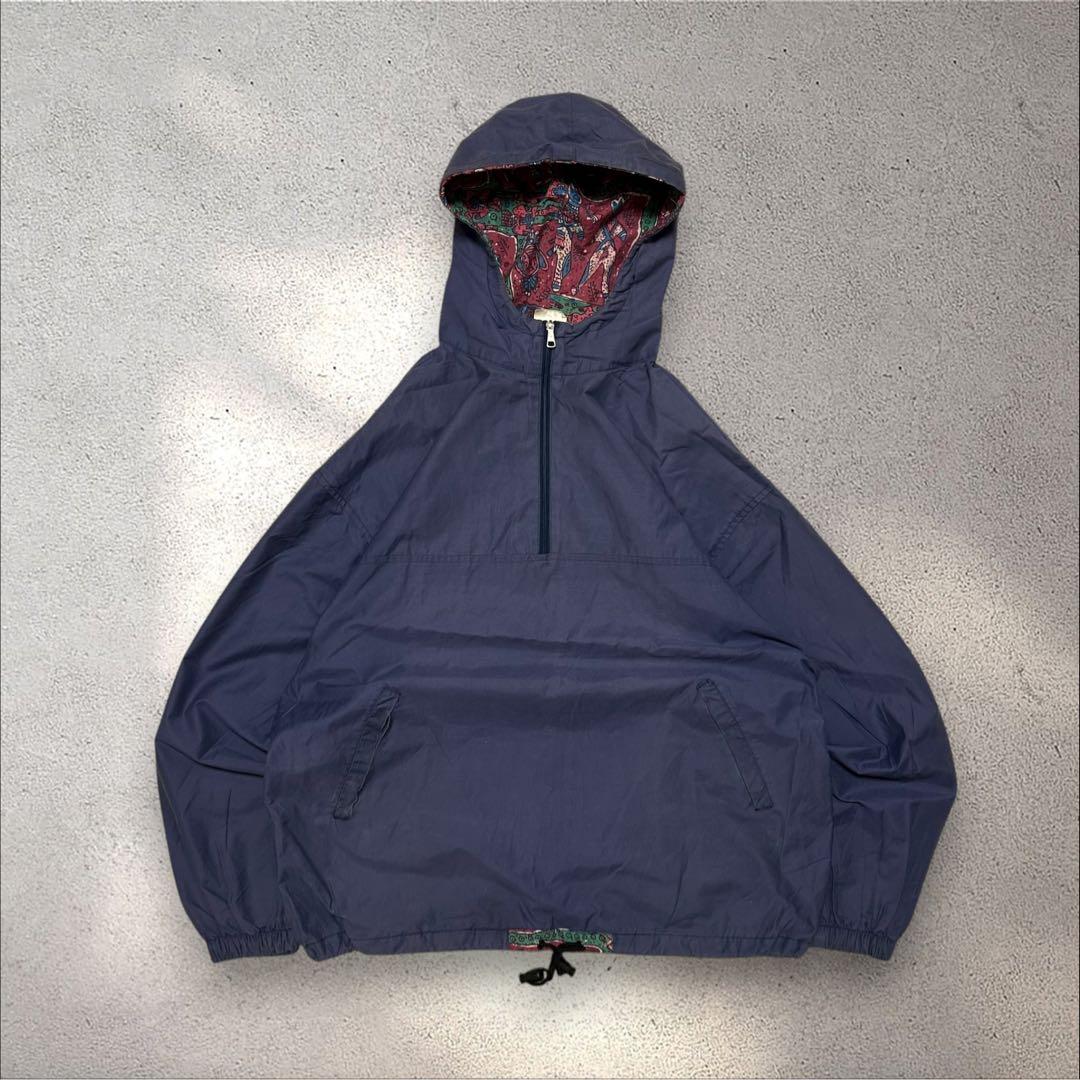 Euro vintage 90sフランス製アノラックパーカードローコード有茄子紺